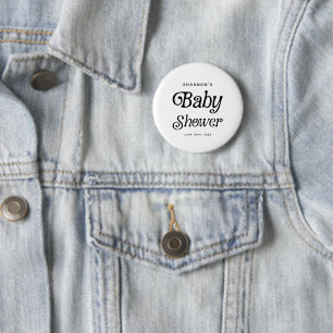 Minimal Schwarz und Weiß Retro Babydusche Button