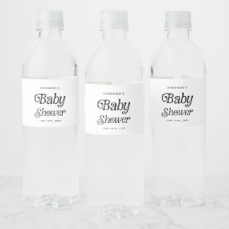 Minimal Schwarz und Weiß Retro Babydusche Wasserflaschenetikett