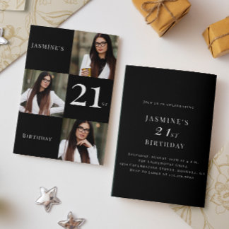 Minimal Schwarz/Weiß 3 Foto 21. Geburtstag Einladung