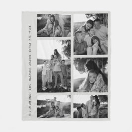 Minimal Schwarz & Weiß 6 Foto Collage Familienname Fleecedecke