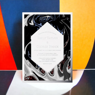 Minimal Schwarz-weiß Blue Abstrakt Wedding Silver Folieneinladung