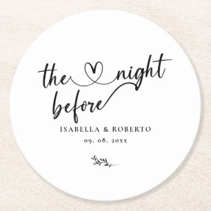 Minimal Schwarz-Weiß Die Nacht Vorher  Runder Pappuntersetzer
