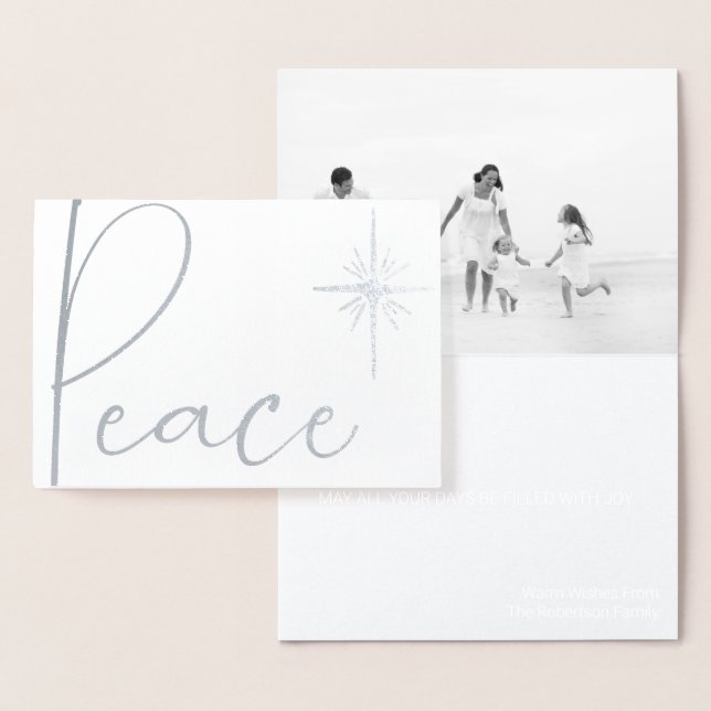 Minimal Schwarz & Weiß Foto Weihnachtskarte Friede Folienkarte (Anzeige)