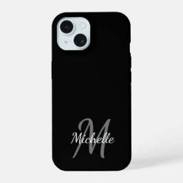Minimal Schwarz-Weiß-Monogramm-Name + Anfangsbuchs iPhone 15 Hülle