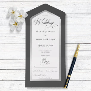 Minimal Schwarz & Weiß Silber Moderne Kein Abendes All In One Einladung