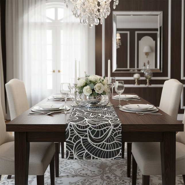 Minimal Schwarz & Weiß Trendy Muster Kurzer Tischläufer (Von Creator hochgeladen)