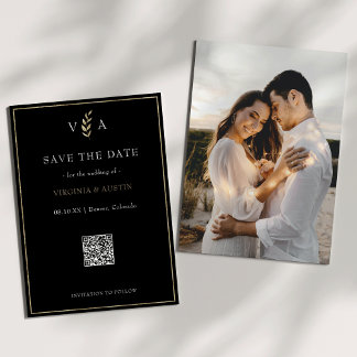 Minimal Schwarz-weiß- und Goldcode-Hochzeit Save The Date
