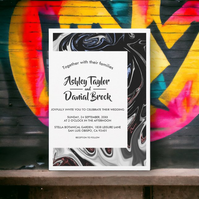 Minimal Schwarz-weiße blaue Flammen Abstrakt Hochz Einladung (Von Creator hochgeladen)