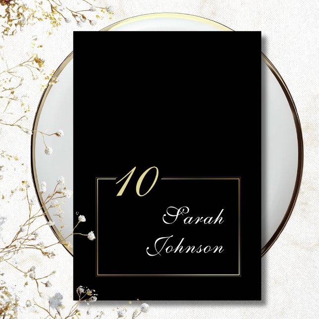 Minimal Schwarz-weiße Goldgrenze Elegantes Skript Tischnummer (Von Creator hochgeladen)