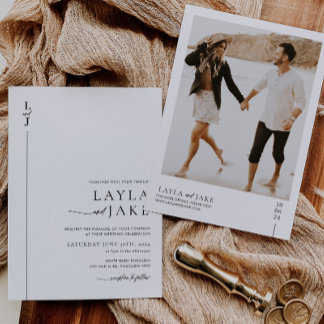 Minimal Schwarz-weiße Hochzeit Foto Einladung LAYL