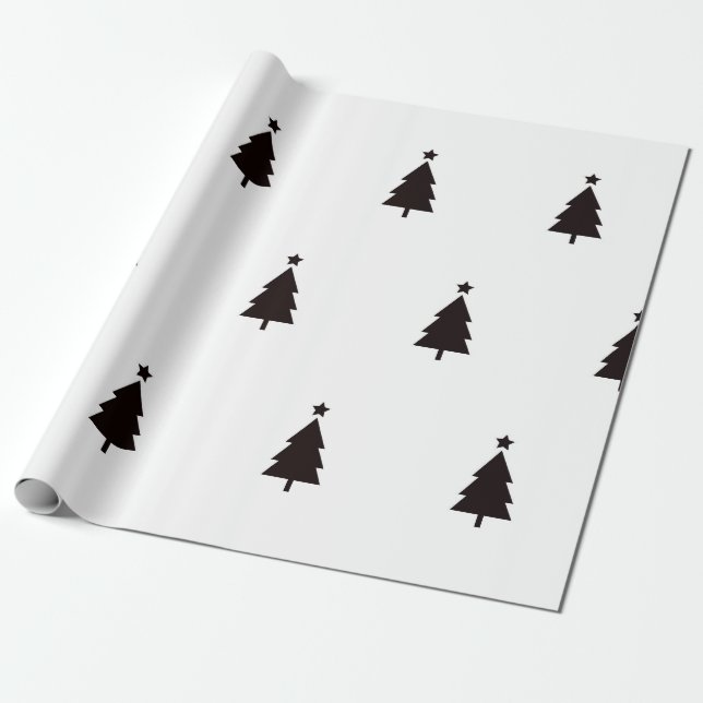 Minimal Schwarz-weiße Weihnachtsbaumen Sternenmust Geschenkpapier (Ungerollt)