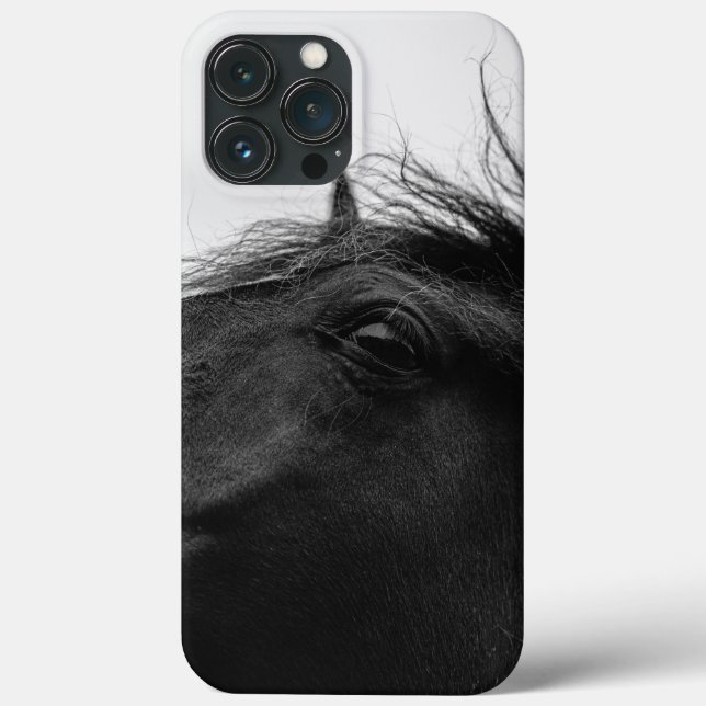 Minimal Schwarz-weißes Pferdportrait Reittiere Case-Mate iPhone Hülle (Rückseite)