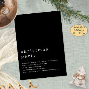 Minimal Schwarz-weißes Weihnachts-Party Schwarz Einladung