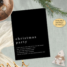 Minimal Schwarz-weißes Weihnachts-Party Schwarz Einladung
