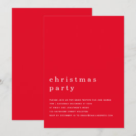 Minimal Schwarz-weißes WeihnachtsParty Rot Einladung