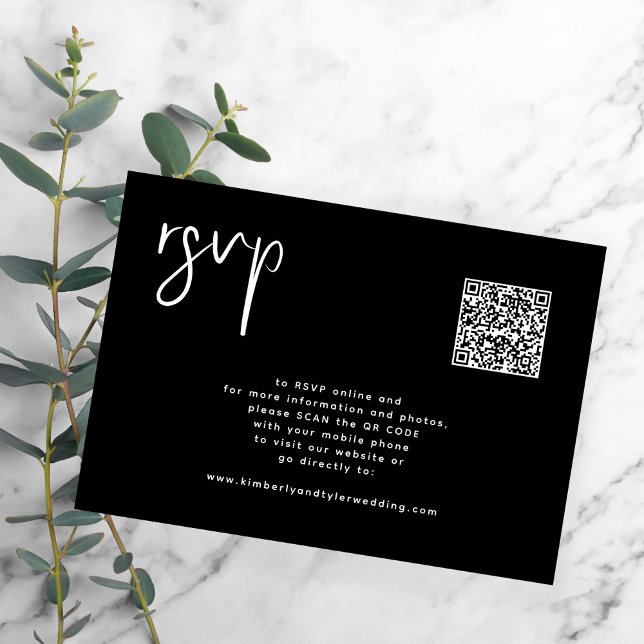 Minimal schwarze Hochzeit QR Code einfach RSVP Karte (Von Creator hochgeladen)
