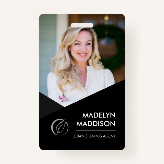 Minimal Schwarzes Foto Notar Signierung Agent Abze Ausweis (Vorderseite)