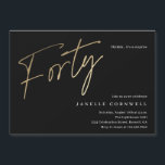 Minimal Script Black 0. Geburtstag  Magneteinladung<br><div class="desc">Moderne minimalistische 40. Geburtstag Party Einladung bietet stilvolle Imitate goldene Folie Nummer handgeschriebene Drehbuch Forty und Ihr Party Details in klassischen Serif-Schriftart auf schwarzem Hintergrund,  einfach und elegant,  große Überraschung Erwachsenensteinladung zum Geburtstag von Männern und Frauen.</div>