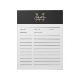 Minimal Script Black Metallic Gold Monogram Rezept Notizblock