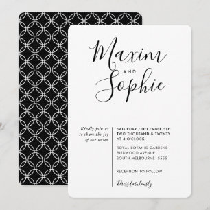 MINIMAL SCRIPT einfache moderne Hochzeit Schwarz-w Einladung