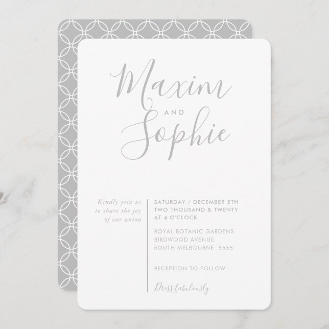 MINIMAL SCRIPT einfacher moderner Hochzeitsplatz g Einladung (Vorne/Hinten)