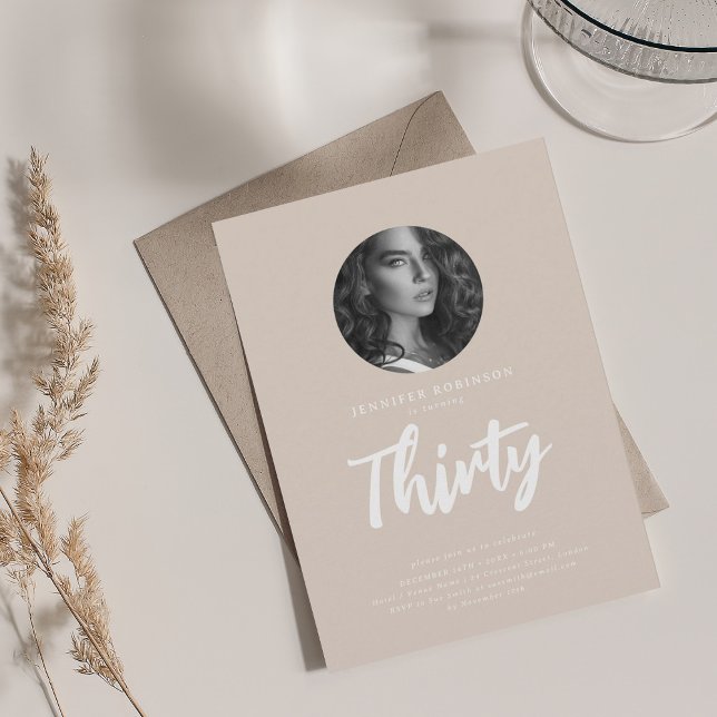 Minimal Script Foto 30. Geburtstag Champagne Einladung (Minimal Script Photo 30th Birthday Champagne Invitation)