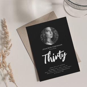 Minimal Script Foto 30. Geburtstag Schwarz Einladung