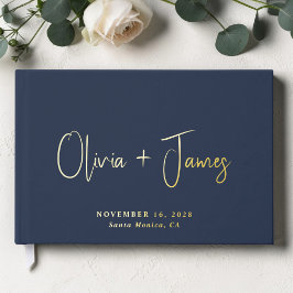 Minimal Script Foto Navy Blue Wedding Gästebuch