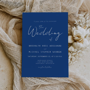 Minimal Script Indigo Blue Wedding Einladung