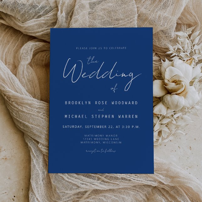 Minimal Script Indigo Blue Wedding Einladung (Von Creator hochgeladen)