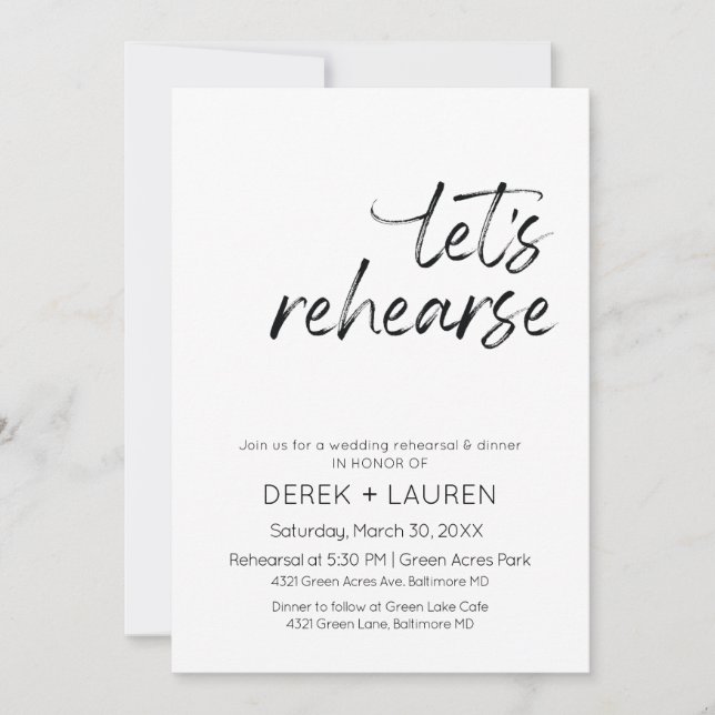 Minimal Script Let's Rehearse Wedding Probe Einladung (Vorderseite)
