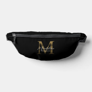 Minimal Script Metallic Black Gold Monogram Bauchtasche