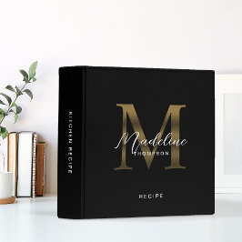 Minimal Script Metallic Black Gold Monogram Rezept 3,8 Cm Ordner