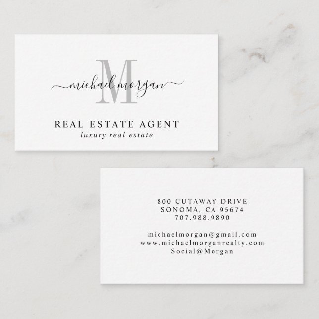 Minimal Script Monogram Luxury Realtor Visitenkarte (Vorne/Hinten)