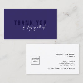 Minimal Script Navy Blue Dankeschön Logo Visitenkarte