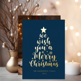 Minimal Script Navy Blue Frohe Weihnachten Folien Feiertagskarte