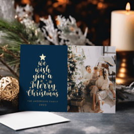 Minimal Script Navy Blue Frohe Weihnachtsfoil Folien Feiertagskarte