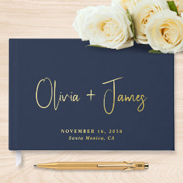 Minimal Script Navy Blue Wedding Gästebuch
