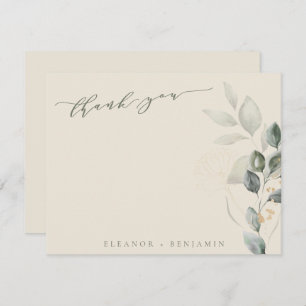 Minimal Script Rustic Gold Greenerity Flat Wedding Dankeskarte