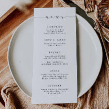 Minimal Script Wedding Food Dinner Menu Card S105