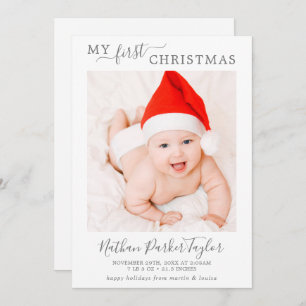 Minimal Silver Mein erstes Weihnachtsbaby Geburtsh Feiertagskarte