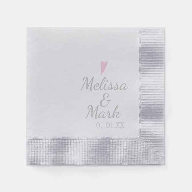 Minimal Silver Wedding Simple Heart Pink Monogram Serviette (Vorderseite)