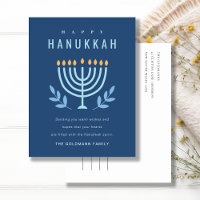 Minimal Simple Blue Menorah Candles Happy Hanukkah