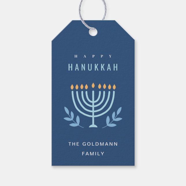 Minimal Simple Blue Menorah Candles Happy Hanukkah Geschenkanhänger (Vorderseite)