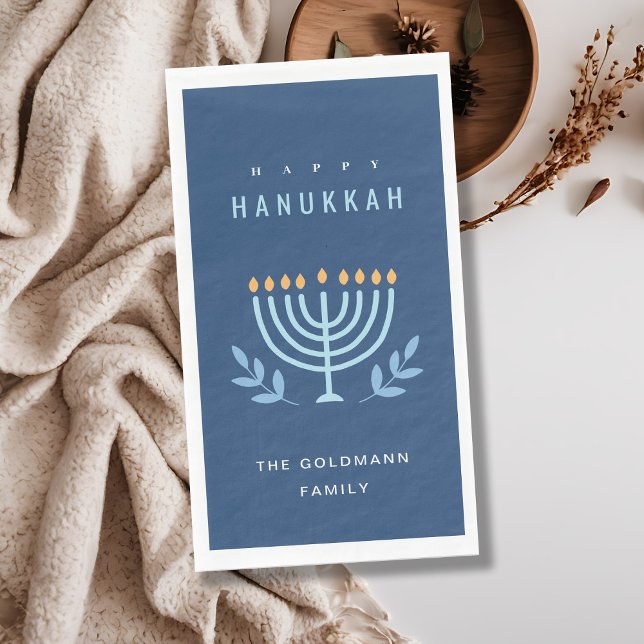 Minimal Simple Blue Menorah Candles Happy Hanukkah Serviette (Von Creator hochgeladen)