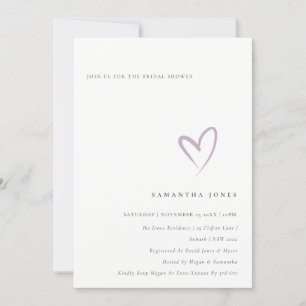 Minimal Simple Lavender Heart Brautparty laden Dankeskarte