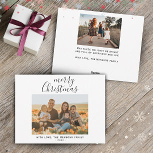Minimal Simple Merry Christmas Script Family Photo Feiertagskarte