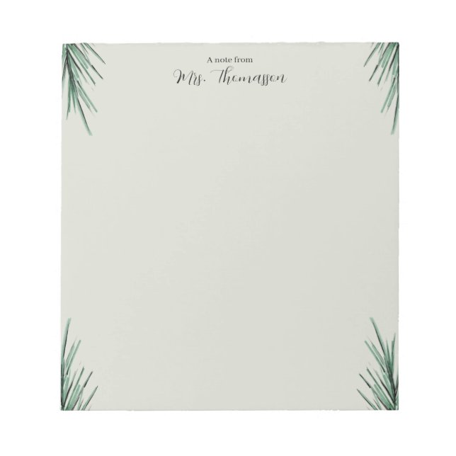 Minimal Simple Palm Floral Teacher Notepad Notizblock (Vorderseite)