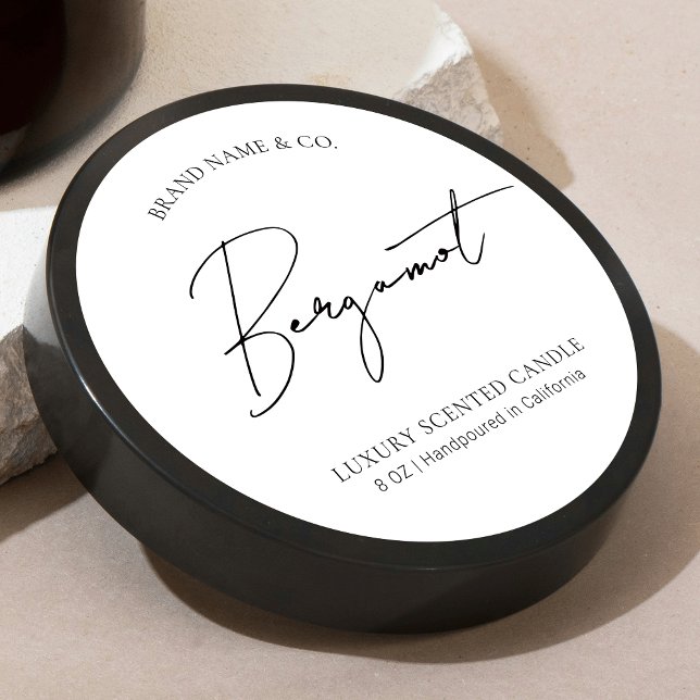 Minimal Simple Professional Candle Jar Lid Label Runder Aufkleber (Minimalist modern round candle stickers with trendy script font and simple layout)