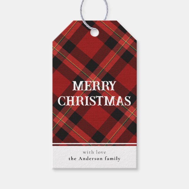 Minimal Simple Red Buffalo Kariert Frohe Weihnacht Geschenkanhänger (Vorderseite)